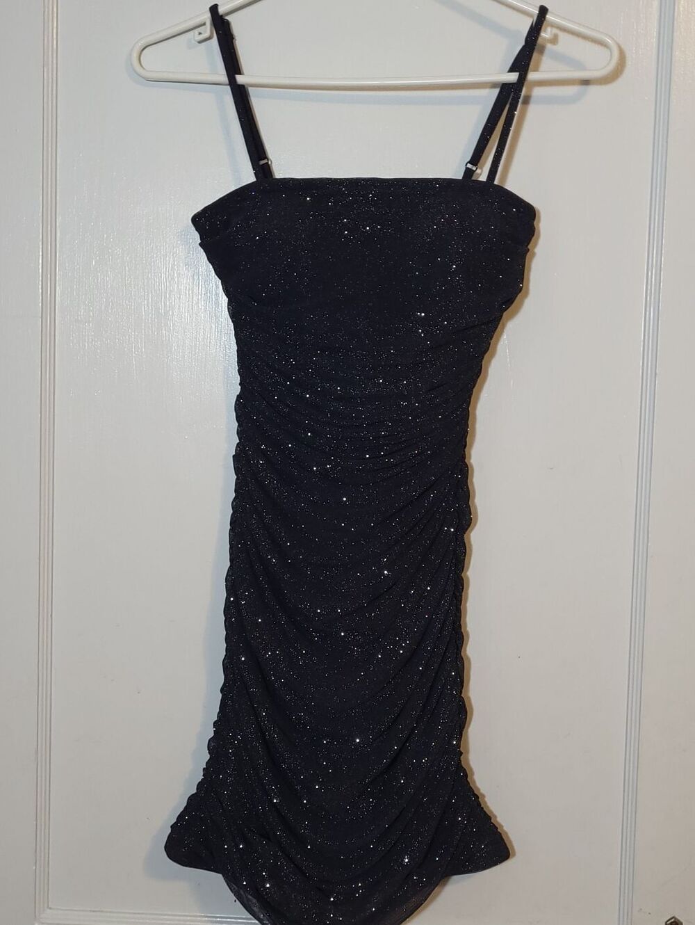 Radiante Couture Navy Glitter Ruched Bodycon Mini Dress Women's XS Party Club